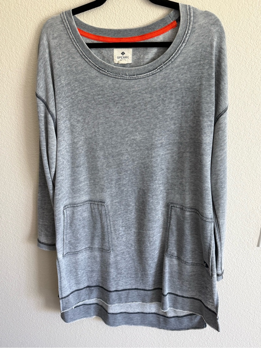 Sperry Gray Crewneck Sweater with Orange Trim